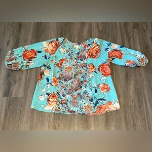 Fig & Flower Floral boho 3/4 sleeve blouse XL